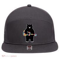 Happy Song Bear Guitar 7 Panel Mesh Trucker Snapback Hat thumb 0