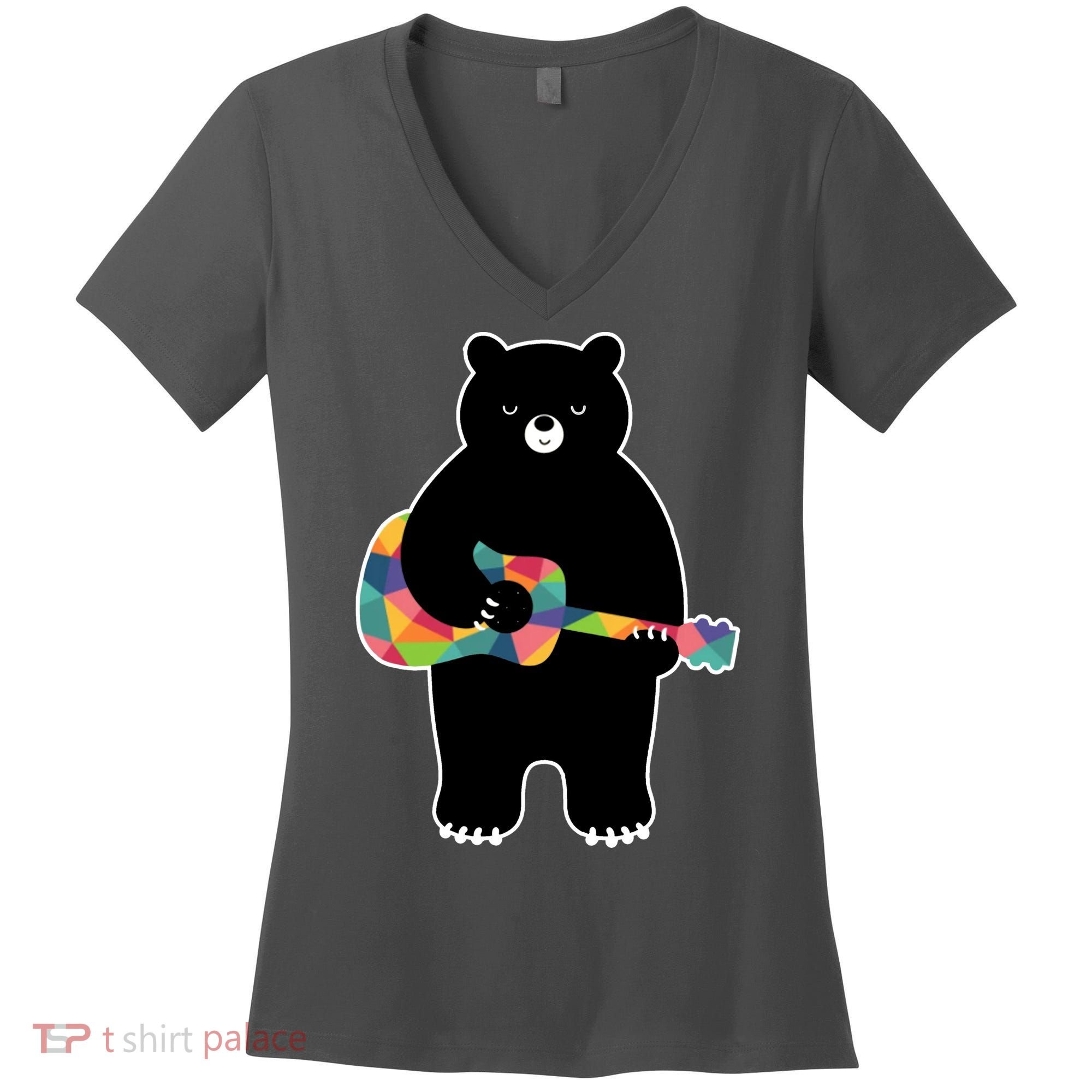 Happy Song Bear Guitar Women's V-Neck T-Shirt