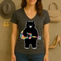 Happy Song Bear Guitar Women's V-Neck T-Shirt thumb 3