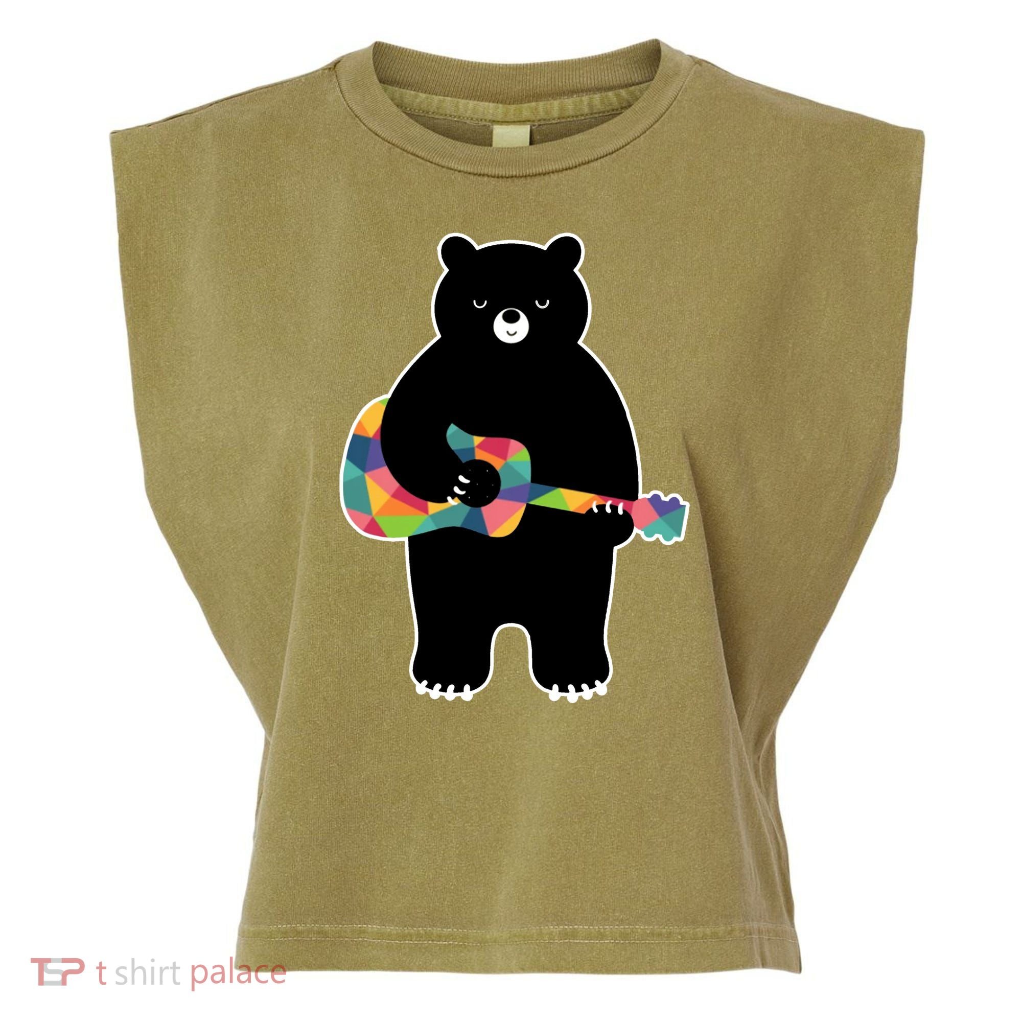 Happy Song Bear Guitar Garment-Dyed Women's Muscle Tee