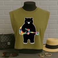 Happy Song Bear Guitar Garment-Dyed Women's Muscle Tee thumb 3