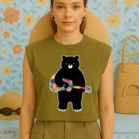 Happy Song Bear Guitar Garment-Dyed Women's Muscle Tee thumb 4