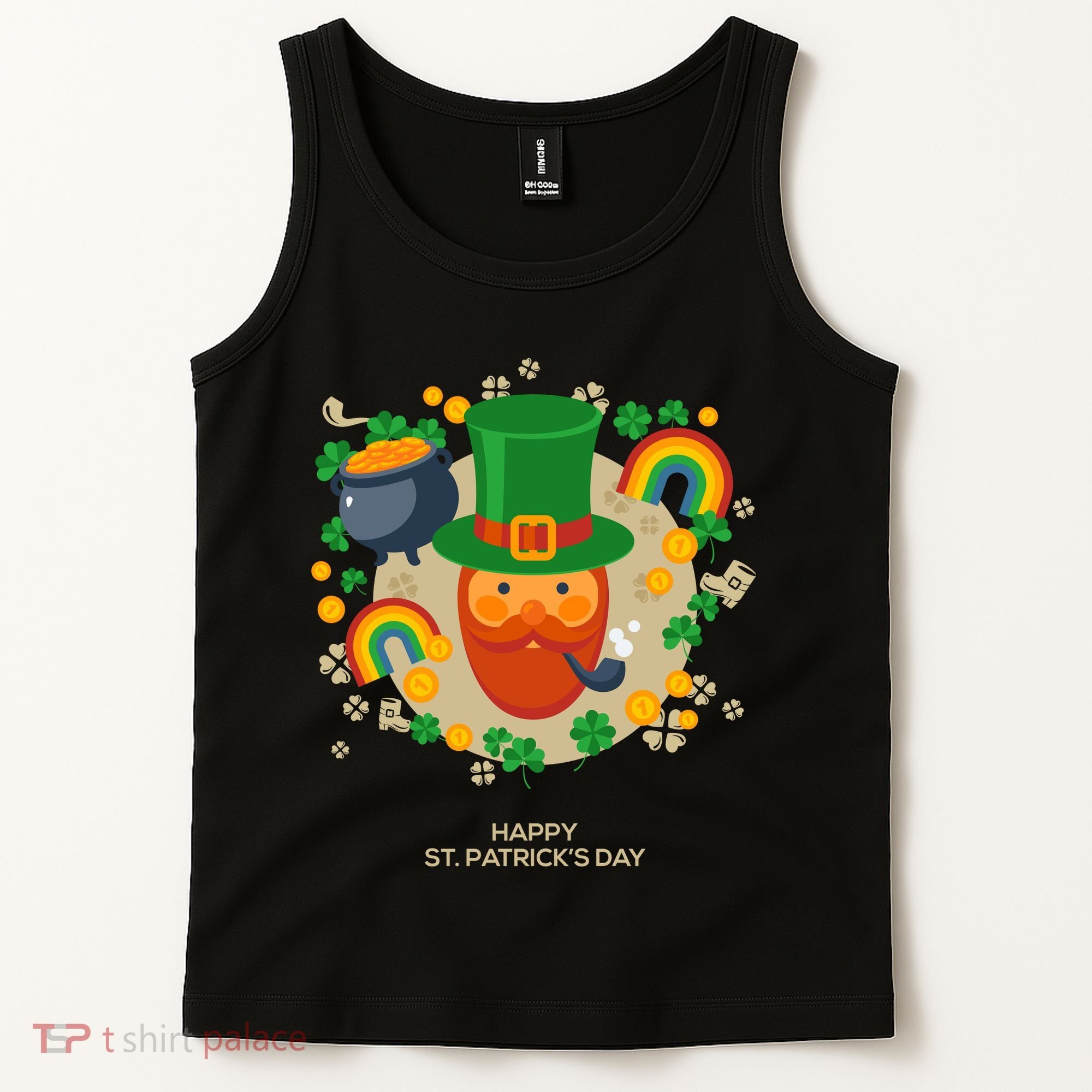 Happy St. Patrack's Day Leprechaun Smoking Pipe Tank Top