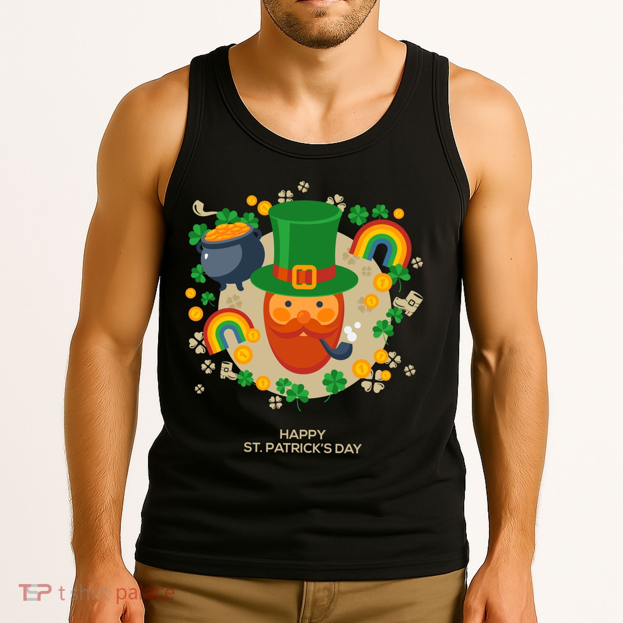 Happy St. Patrack's Day Leprechaun Smoking Pipe Tank Top