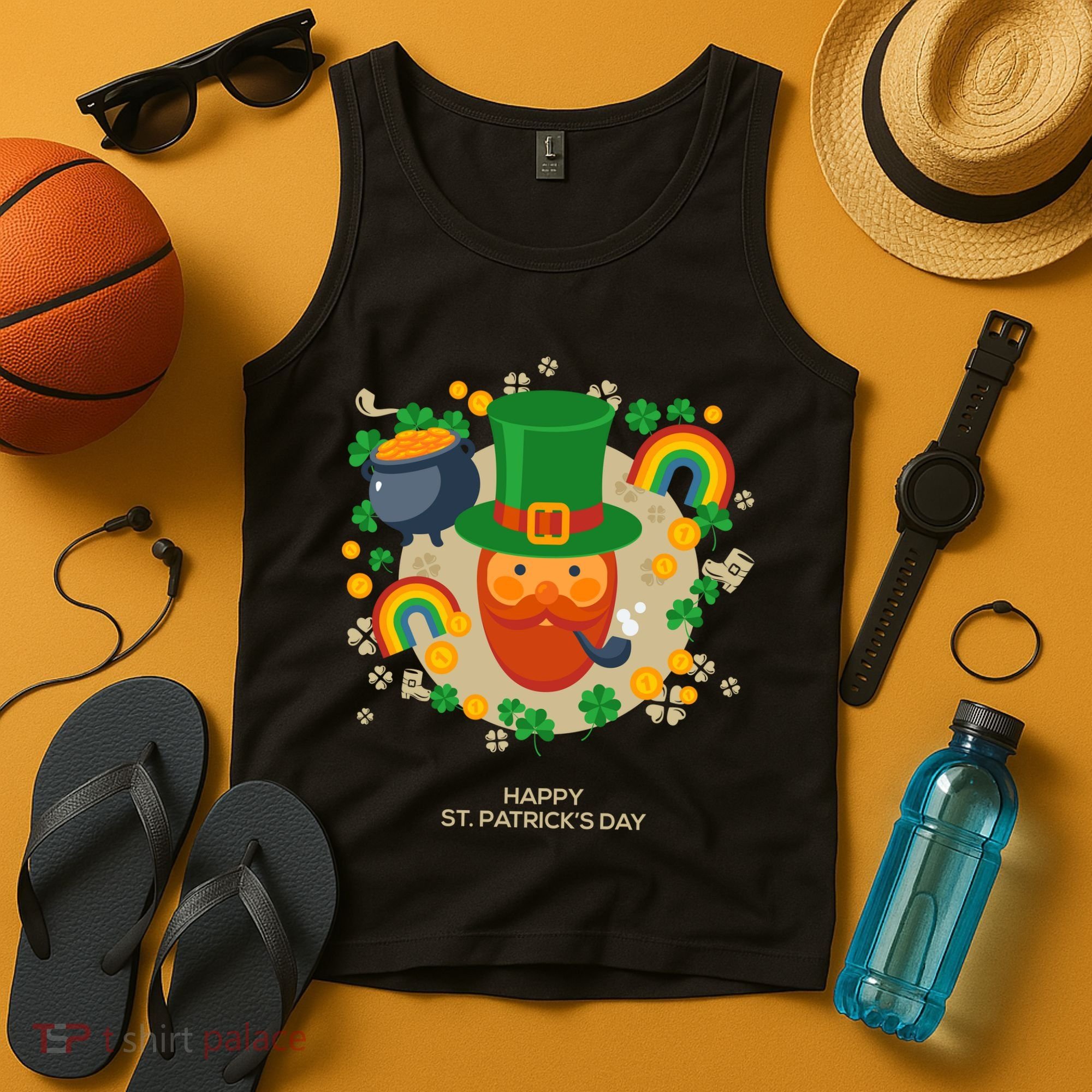 Happy St. Patrack's Day Leprechaun Smoking Pipe Tank Top
