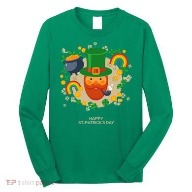 Happy St. Patrack's Day Leprechaun Smoking Pipe Long Sleeve Shirt