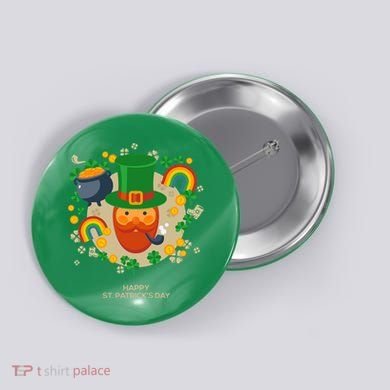 Happy St. Patrack's Day Leprechaun Smoking Pipe Button