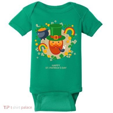 Happy St. Patrack's Day Leprechaun Smoking Pipe Baby Bodysuit