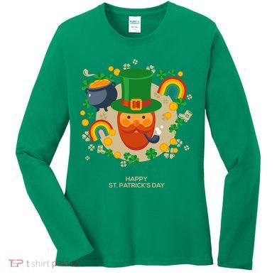 Happy St. Patrack's Day Leprechaun Smoking Pipe Women's Long Sleeve Shirt
