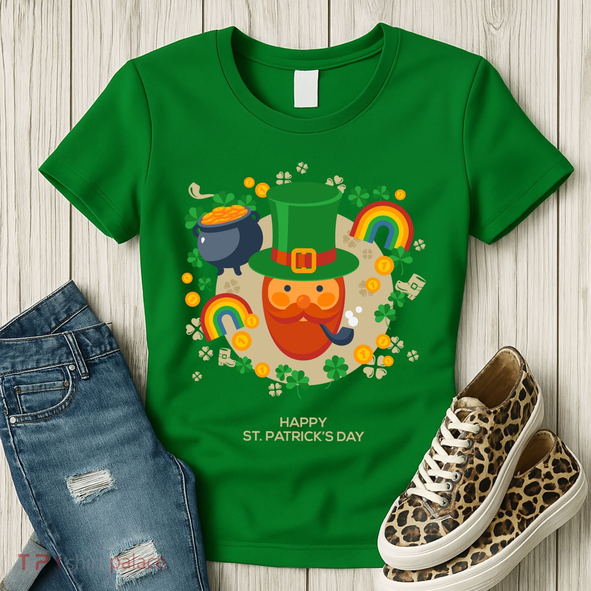 Happy St. Patrack's Day Leprechaun Smoking Pipe Women's T-Shirt
