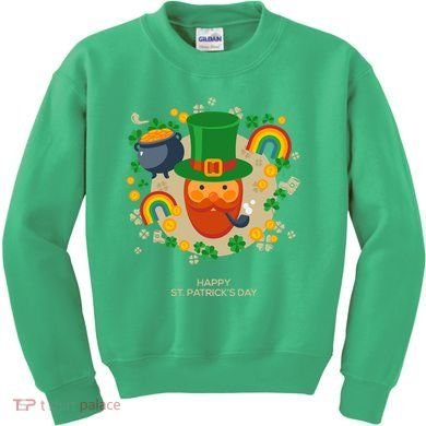 Happy St. Patrack's Day Leprechaun Smoking Pipe Kids Sweatshirt