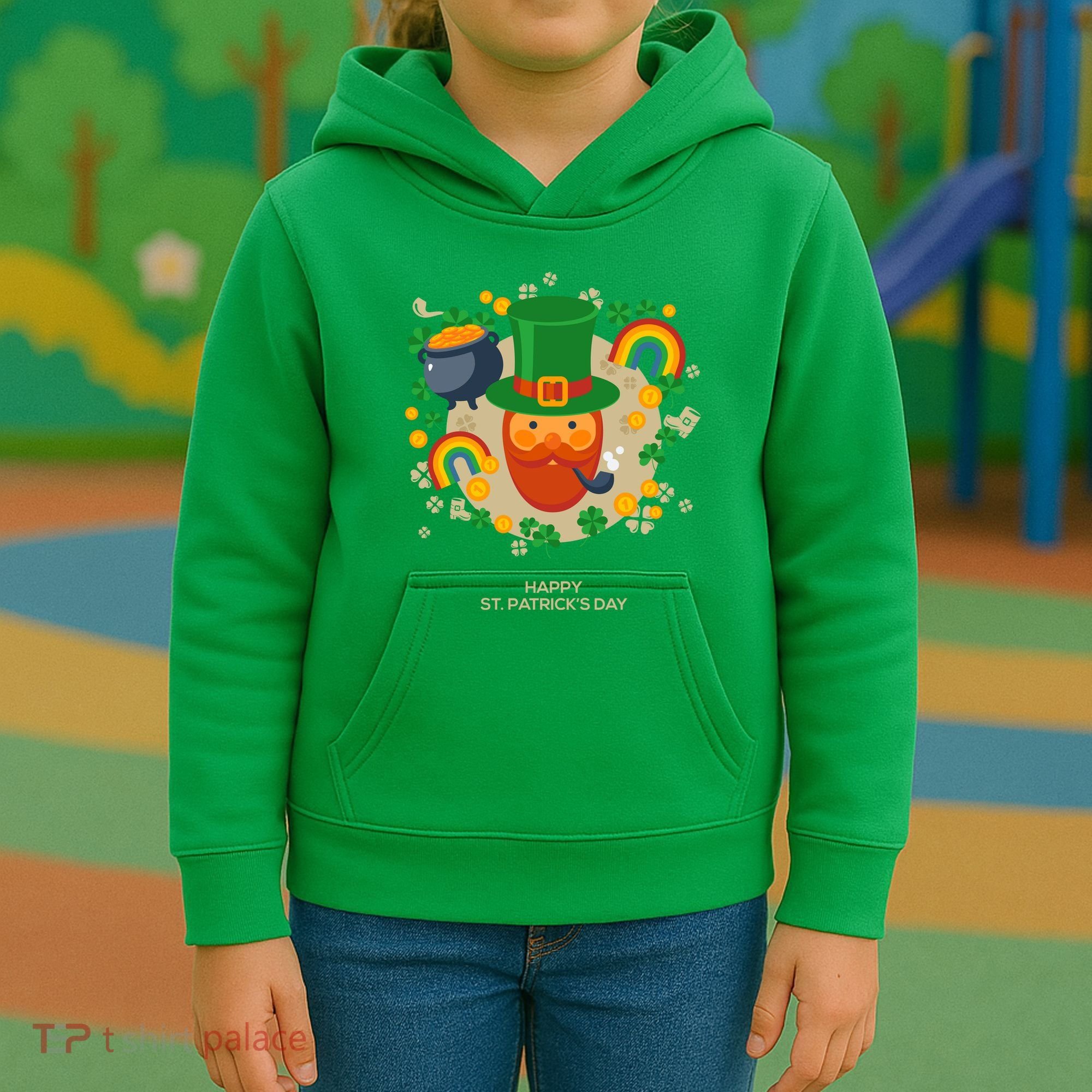 Happy St. Patrack's Day Leprechaun Smoking Pipe Kids Hoodie