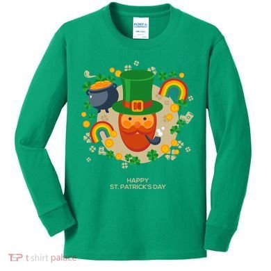 Happy St. Patrack's Day Leprechaun Smoking Pipe Kids Long Sleeve Shirt