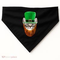 Happy St Catrick's Day Funny Cat Ginger Beard St Patrick's Day USA-Made Doggie Bandana thumb 0