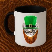 Happy St Catrick's Day Funny Cat Ginger Beard St Patrick's Day Coffee Mug thumb 2