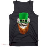 Happy St Catrick's Day Funny Cat Ginger Beard St Patrick's Day Tank Top thumb 0