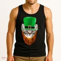 Happy St Catrick's Day Funny Cat Ginger Beard St Patrick's Day Tank Top thumb 3