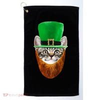 Happy St Catrick's Day Funny Cat Ginger Beard St Patrick's Day Golf Towel thumb 0