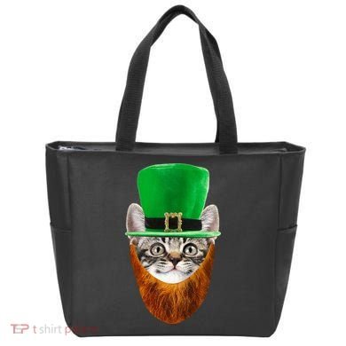 Happy St Catrick's Day Funny Cat Ginger Beard St Patrick's Day Tote Bag