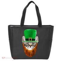 Happy St Catrick's Day Funny Cat Ginger Beard St Patrick's Day Tote Bag thumb 0