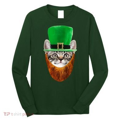 Happy St Catrick's Day Funny Cat Ginger Beard St Patrick's Day Long Sleeve Shirt