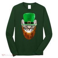 Happy St Catrick's Day Funny Cat Ginger Beard St Patrick's Day Long Sleeve Shirt thumb 0