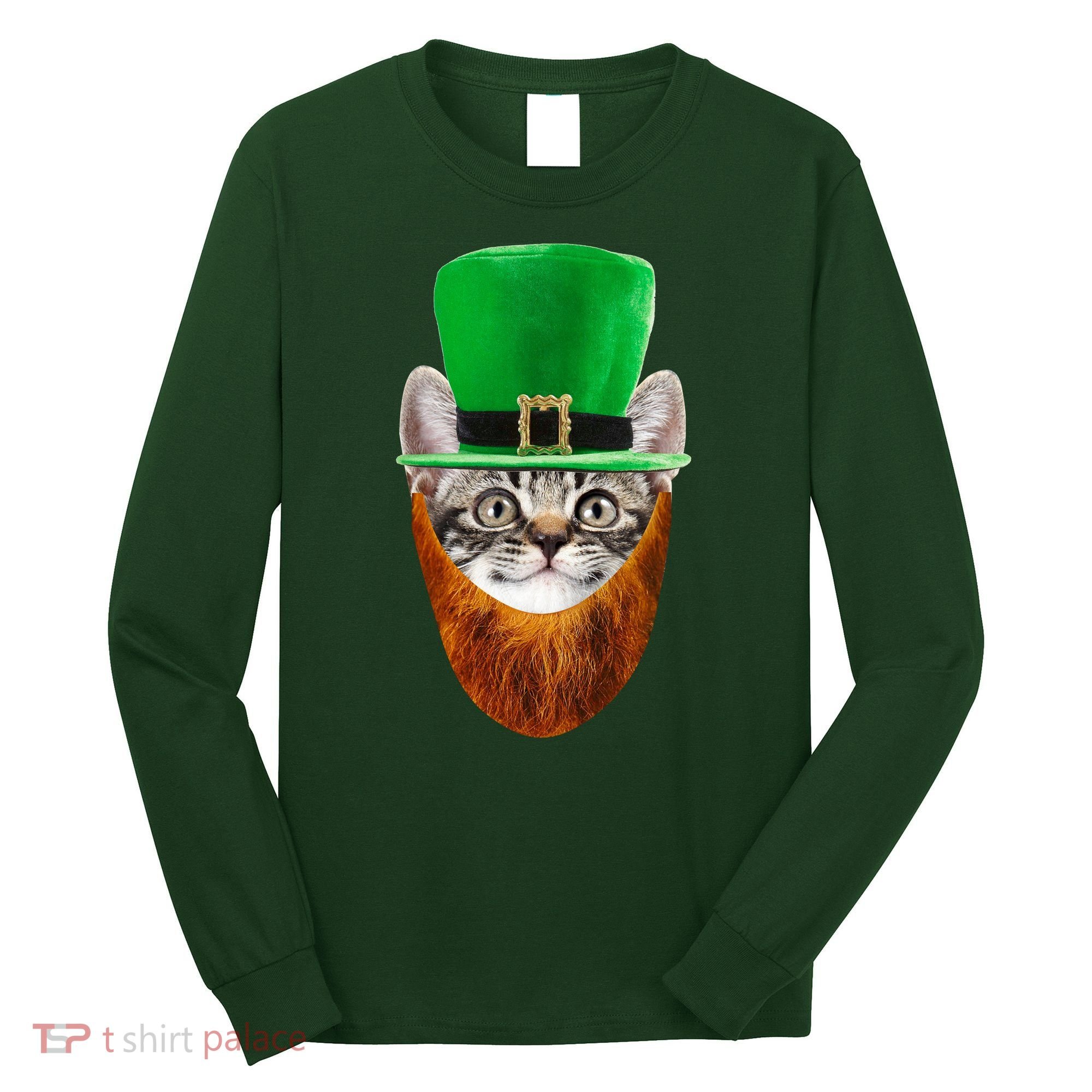 Happy St Catrick's Day Funny Cat Ginger Beard St Patrick's Day Long Sleeve Shirt