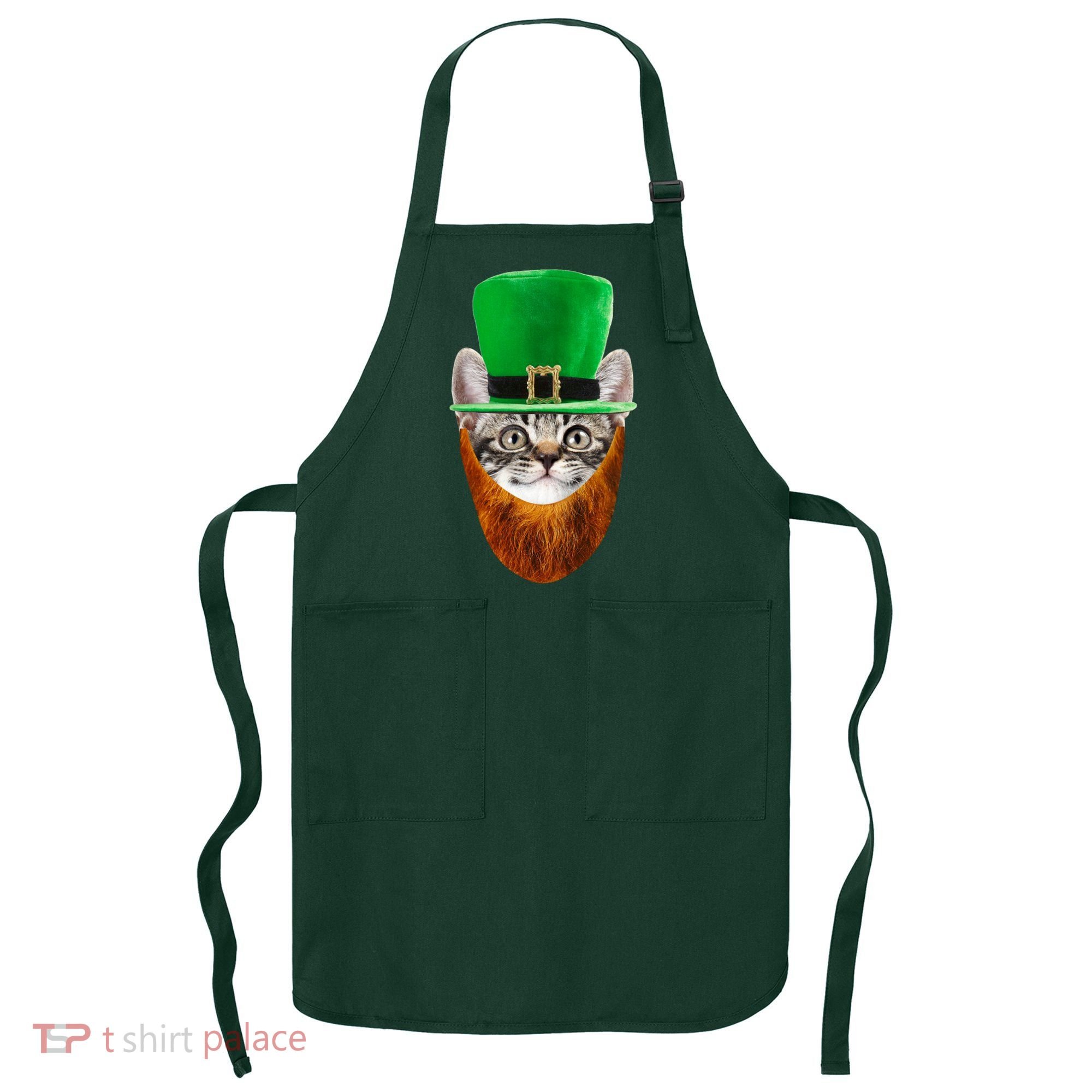 Happy St Catrick's Day Funny Cat Ginger Beard St Patrick's Day Apron