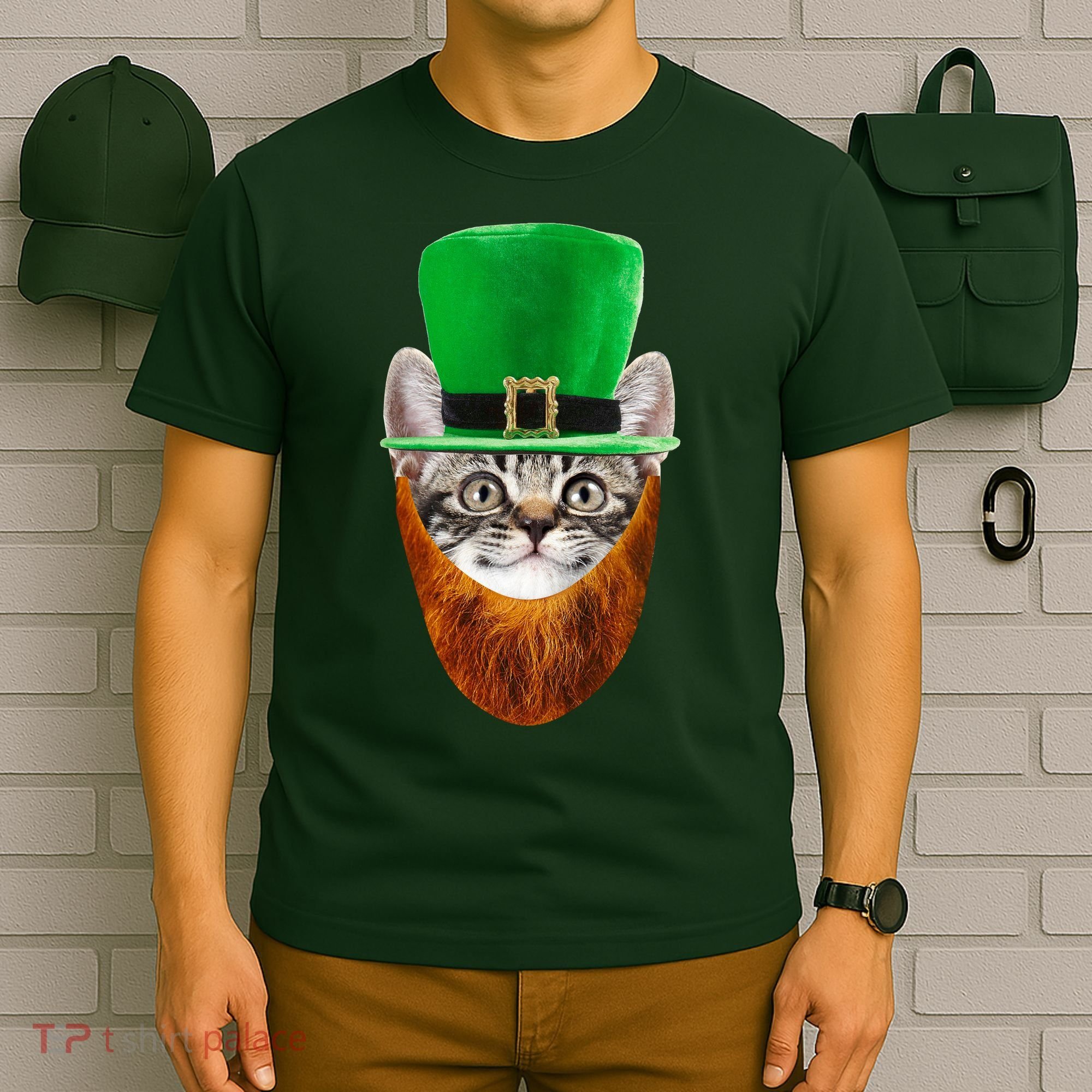 Happy St Catrick's Day Funny Cat Ginger Beard St Patrick's Day T-Shirt