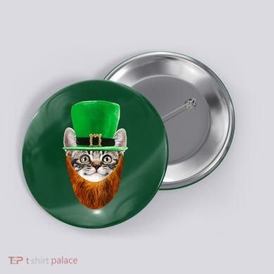 Happy St Catrick's Day Funny Cat Ginger Beard St Patrick's Day Button
