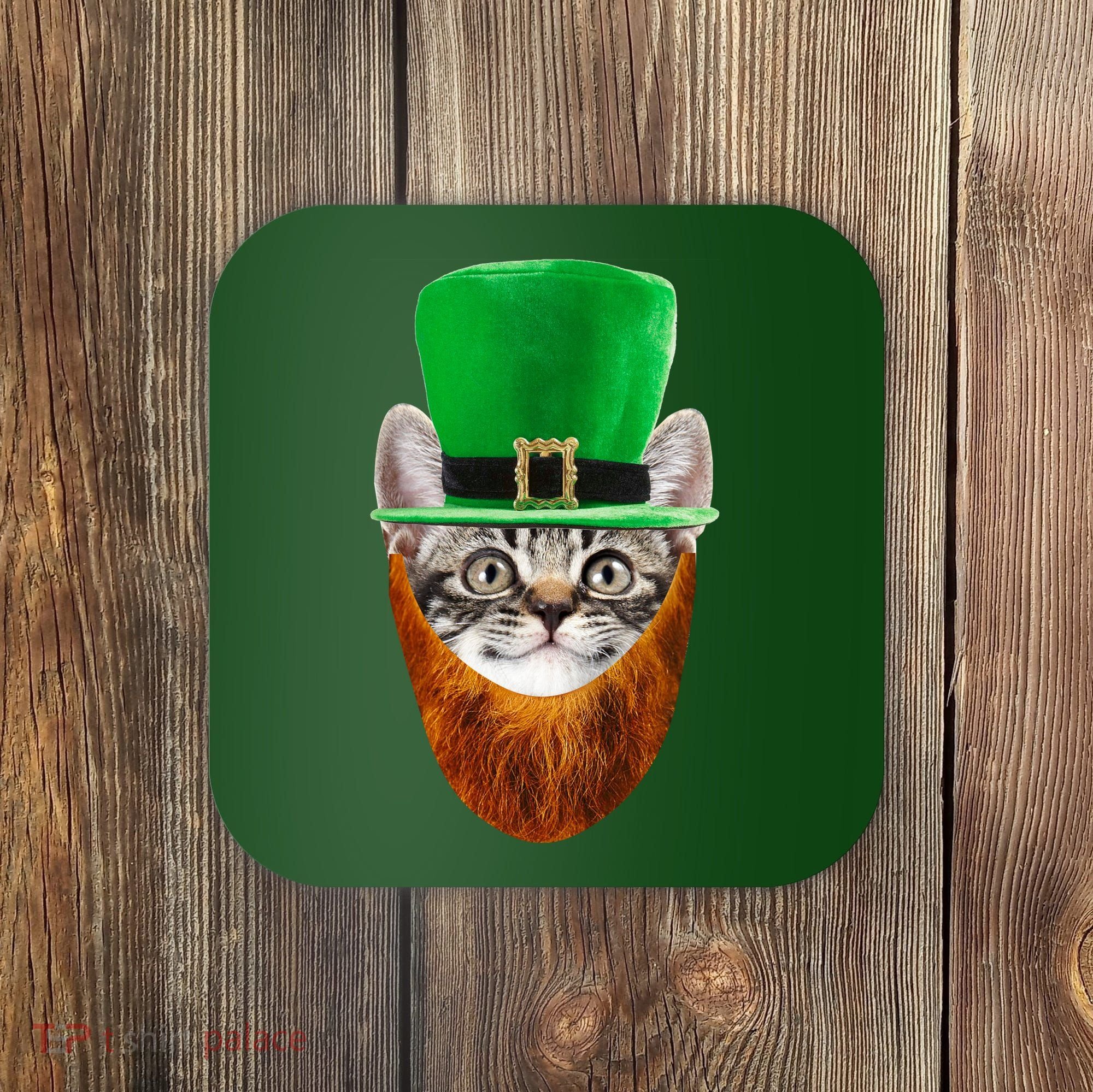 Happy St Catrick's Day Funny Cat Ginger Beard St Patrick's Day Coaster