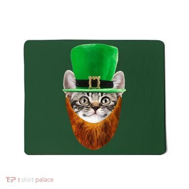 Happy St Catrick's Day Funny Cat Ginger Beard St Patrick's Day Mousepad