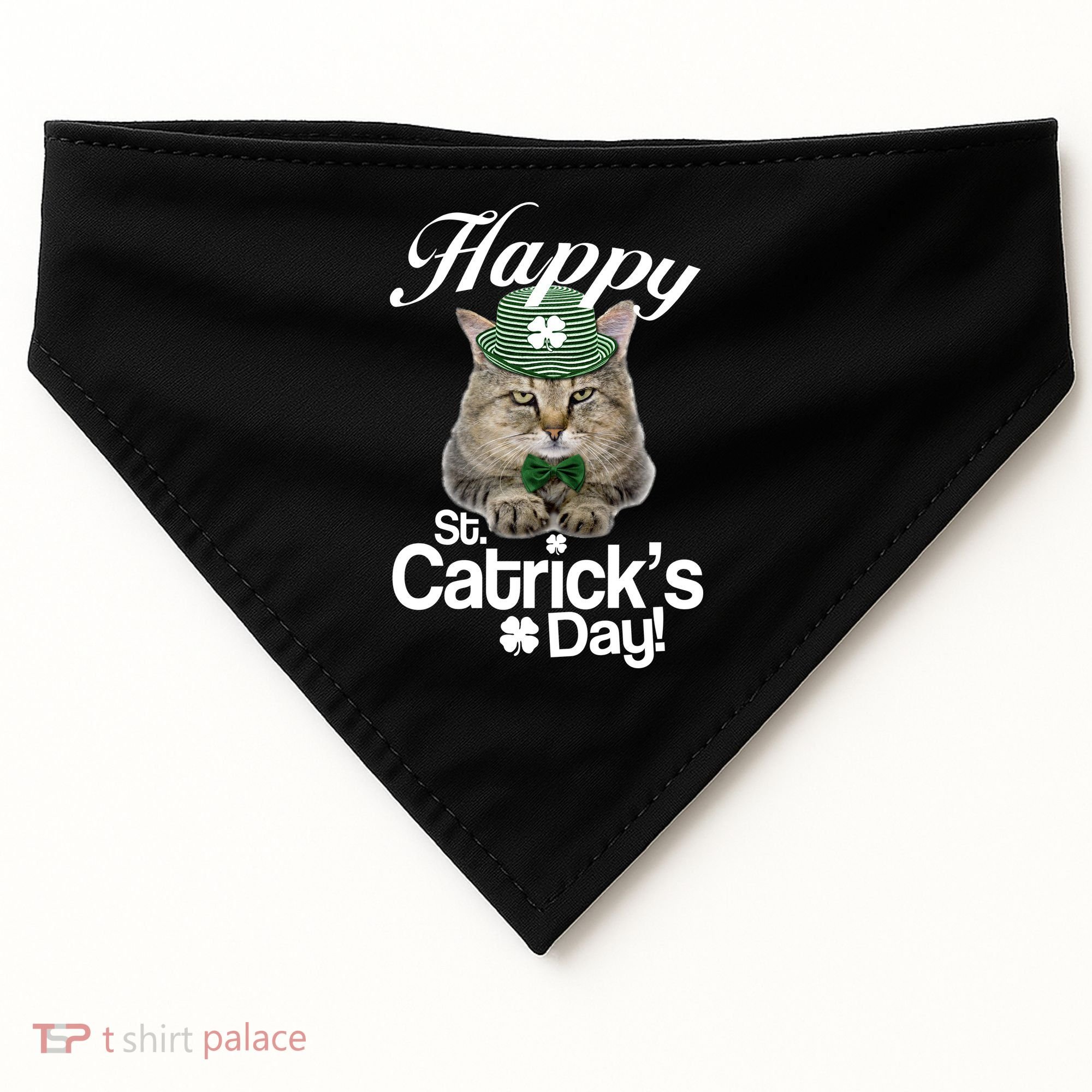 Happy St Catrick's Day Irish Cat USA-Made Doggie Bandana