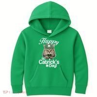 Happy St Catrick's Day Irish Cat Kids Hoodie thumb 0