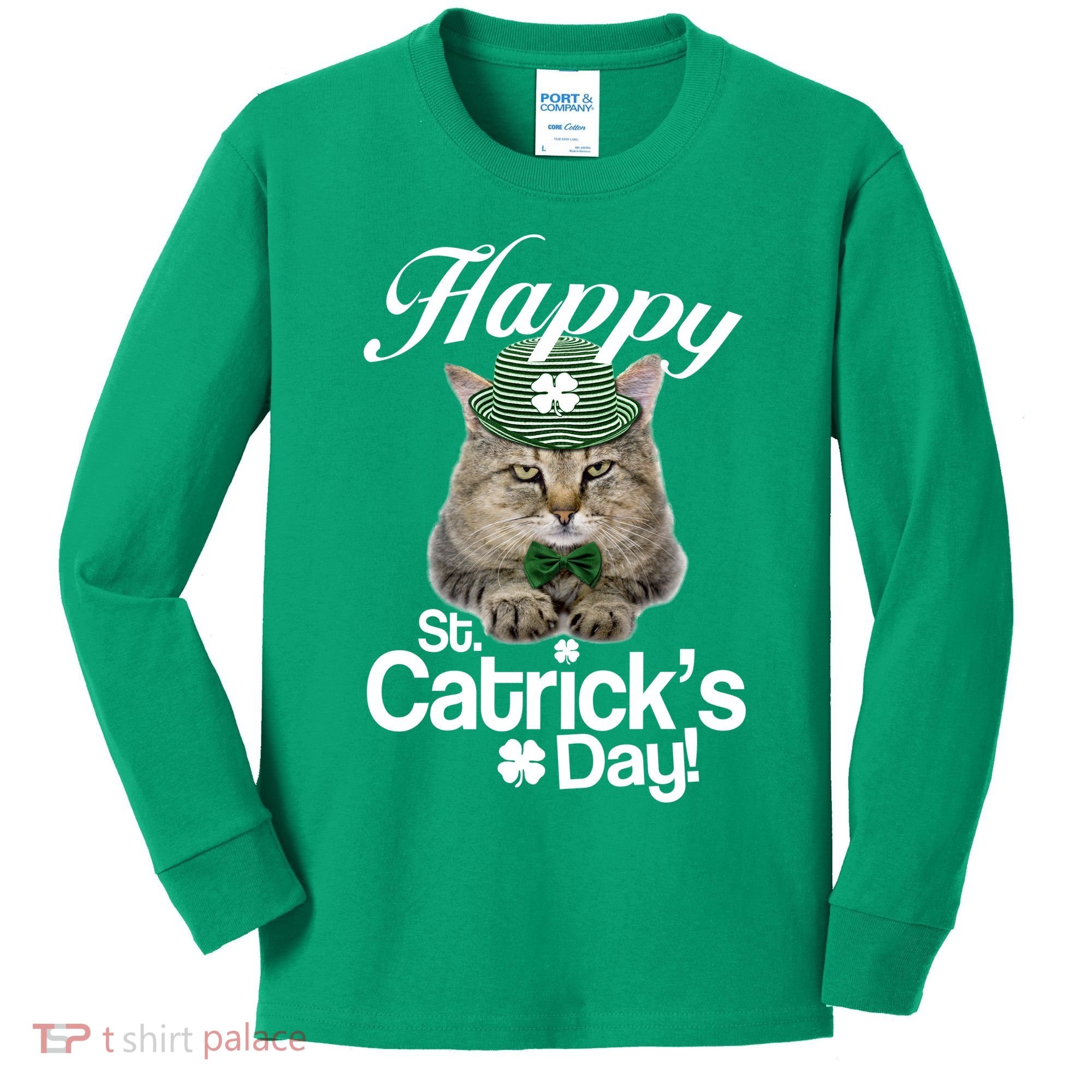 Happy St Catrick's Day Irish Cat Kids Long Sleeve Shirt