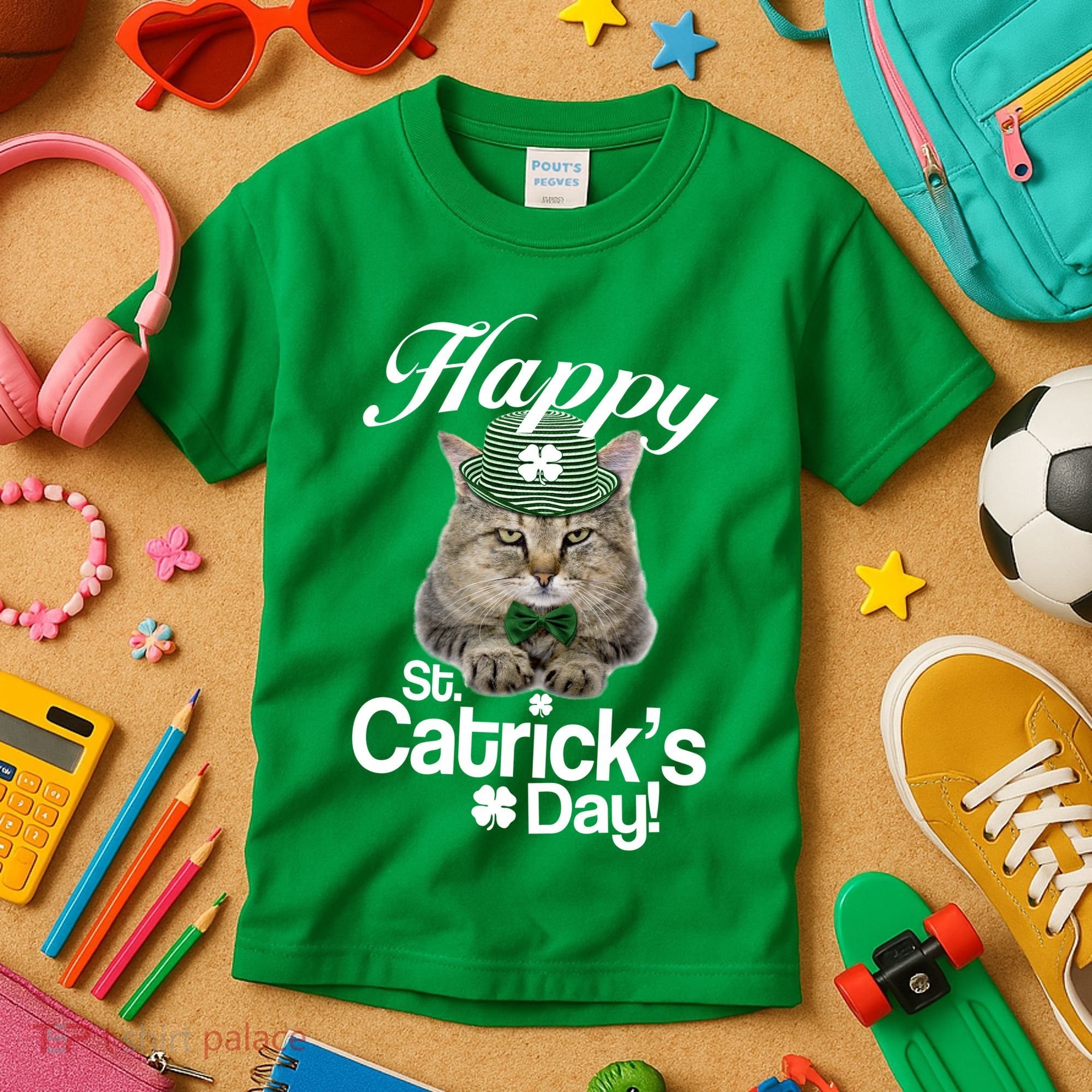 Happy St Catrick's Day Irish Cat Kids T-Shirt
