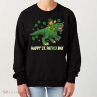 Happy St PaTREX Day Leprechaun Riding T-Rex Dinosaur Women's Sweatshirt thumb 0