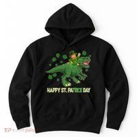 Happy St PaTREX Day Leprechaun Riding T-Rex Dinosaur Hoodie thumb 0