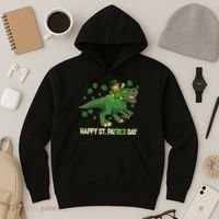 Happy St PaTREX Day Leprechaun Riding T-Rex Dinosaur Hoodie thumb 3