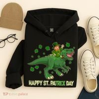Happy St PaTREX Day Leprechaun Riding T-Rex Dinosaur Hoodie thumb 4