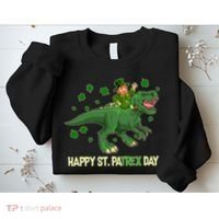 Happy St PaTREX Day Leprechaun Riding T-Rex Dinosaur Sweatshirt thumb 2