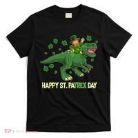 Happy St PaTREX Day Leprechaun Riding T-Rex Dinosaur T-Shirt thumb 0
