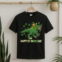 Happy St PaTREX Day Leprechaun Riding T-Rex Dinosaur T-Shirt thumb 2