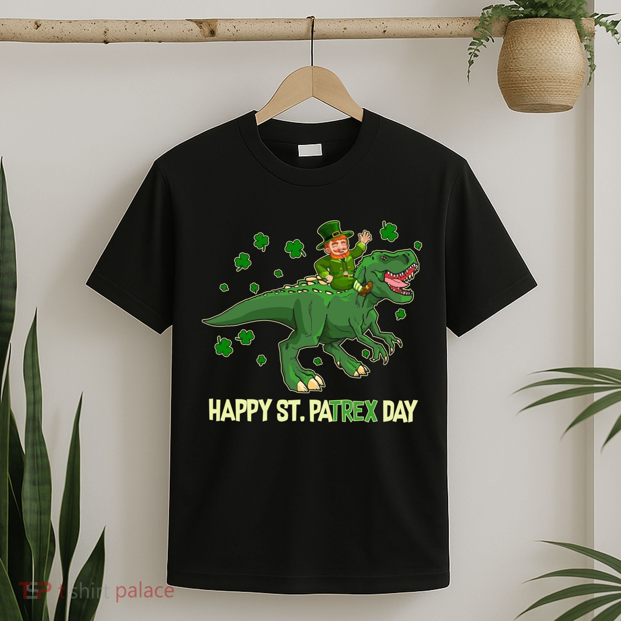 Happy St PaTREX Day Leprechaun Riding T-Rex Dinosaur T-Shirt