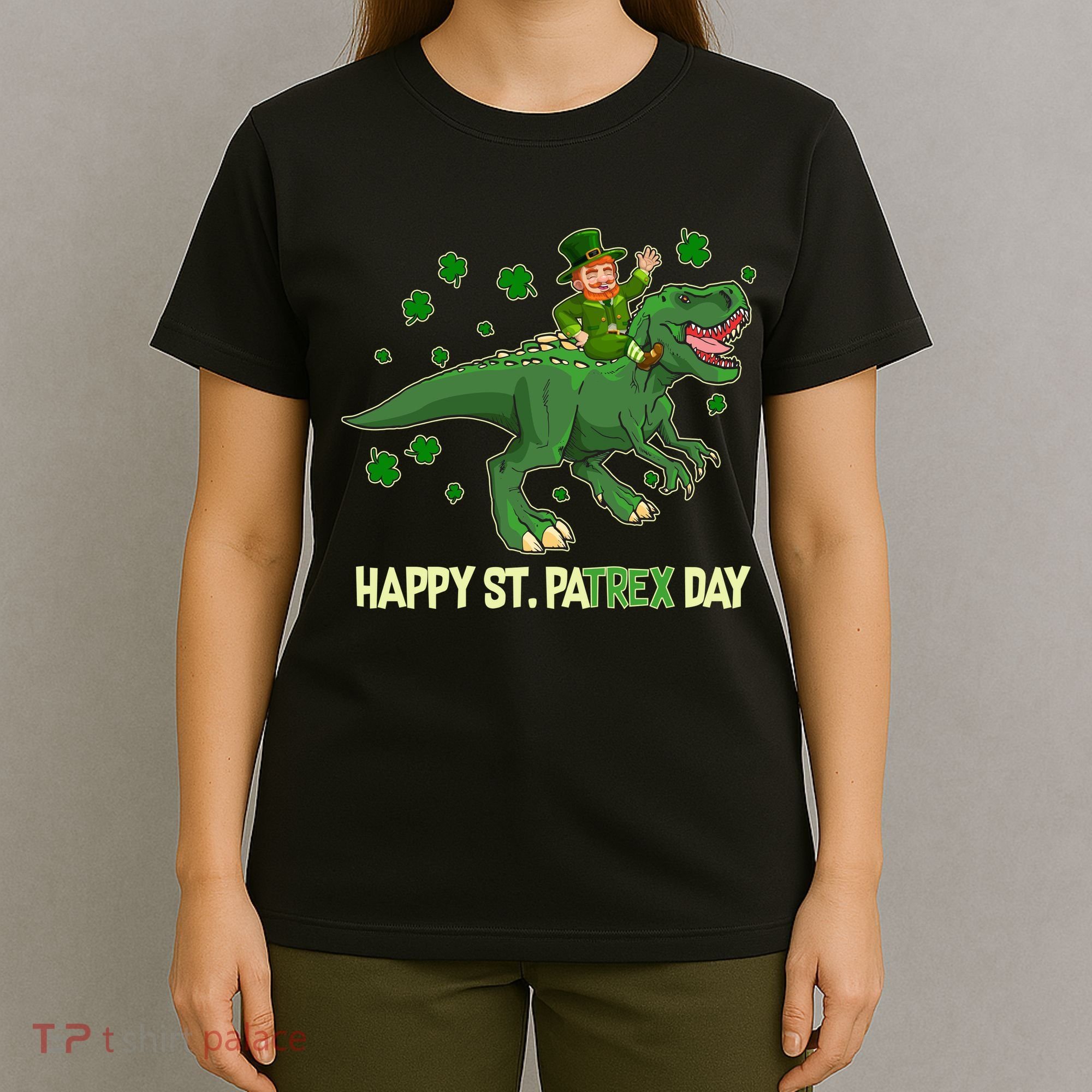 Happy St PaTREX Day Leprechaun Riding T-Rex Dinosaur T-Shirt