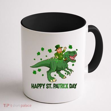 Happy St PaTREX Day Leprechaun Riding T-Rex Dinosaur Coffee Mug back