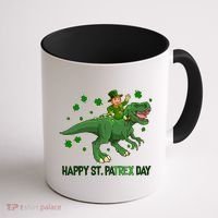 Happy St PaTREX Day Leprechaun Riding T-Rex Dinosaur Coffee Mug thumb 1