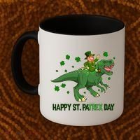 Happy St PaTREX Day Leprechaun Riding T-Rex Dinosaur Coffee Mug thumb 2
