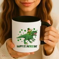 Happy St PaTREX Day Leprechaun Riding T-Rex Dinosaur Coffee Mug thumb 3