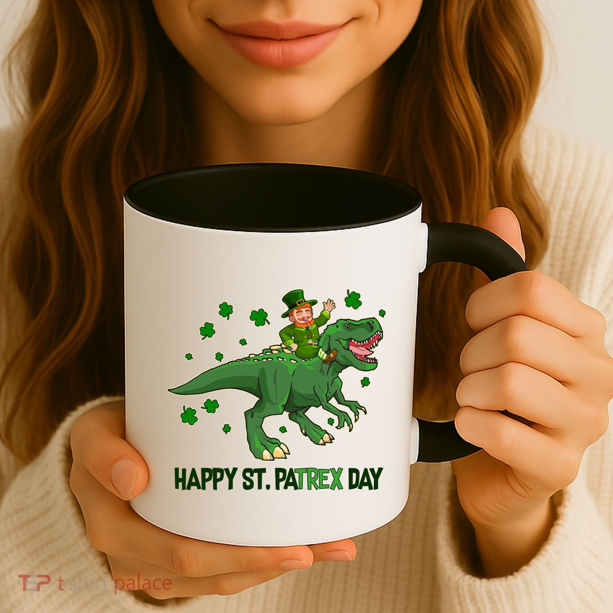 Happy St PaTREX Day Leprechaun Riding T-Rex Dinosaur Coffee Mug